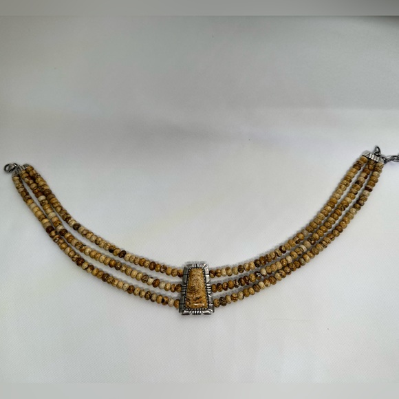 Caroyln Pollack Relios 925 Jasper Pendant & 3 Strand Beaded Necklace/Choker - Picture 4 of 8
